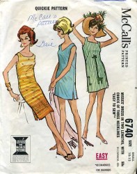 6740 '63 QUICK EZ SHAPE NECK SHIFT DRESS 3 LENGTHS PATTERN 18-20